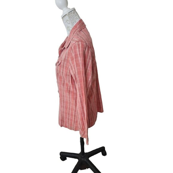 Woolrich Women Button Top Long Sleeves Check 100% Cotton Orange Size Large - Picture 5 of 9